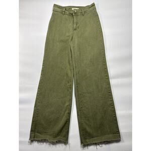 OAT New York Women's Raw Hem Wide Leg Army Green Denim Jeans - 2/26 (25x27.5)